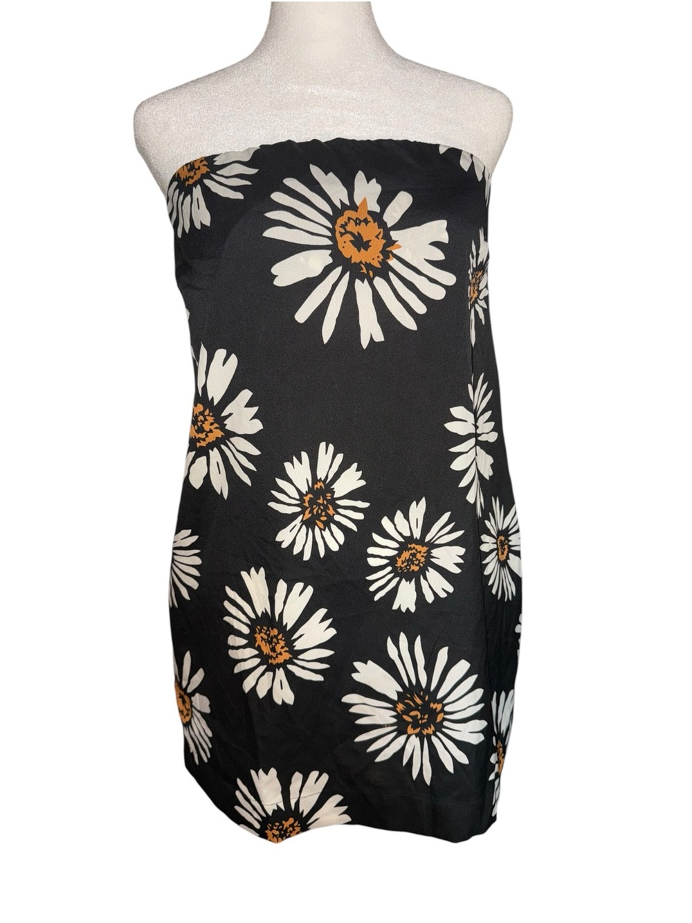 Boohoo Strapless Black Daisy Print bandeau Mini Dress NWT